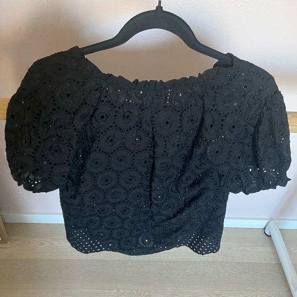 Adiva Black Eyelet cotton Short Sleeved Blouse NWT - Picture 5 of 7